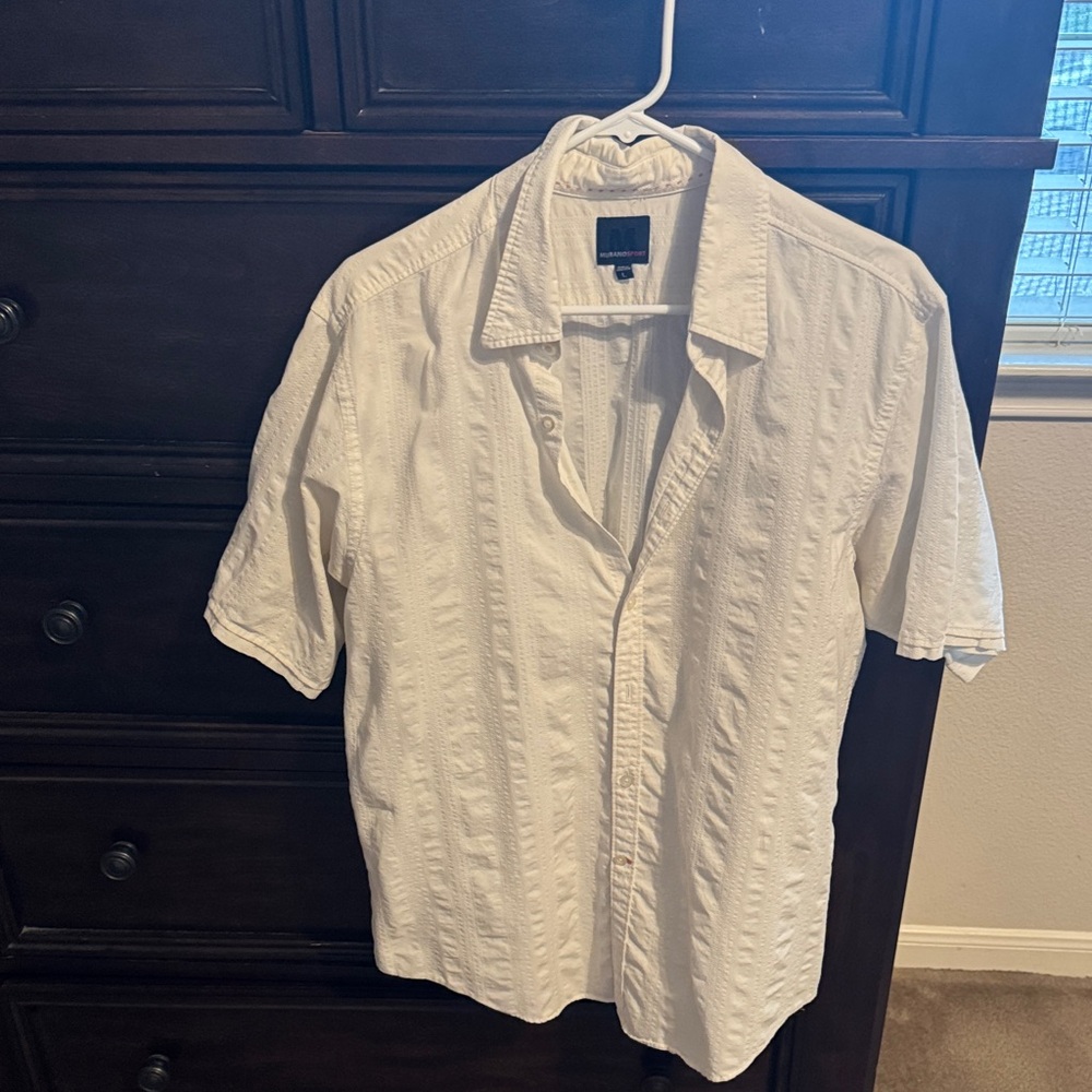 Murano White Textured Casual Button Down Shirt